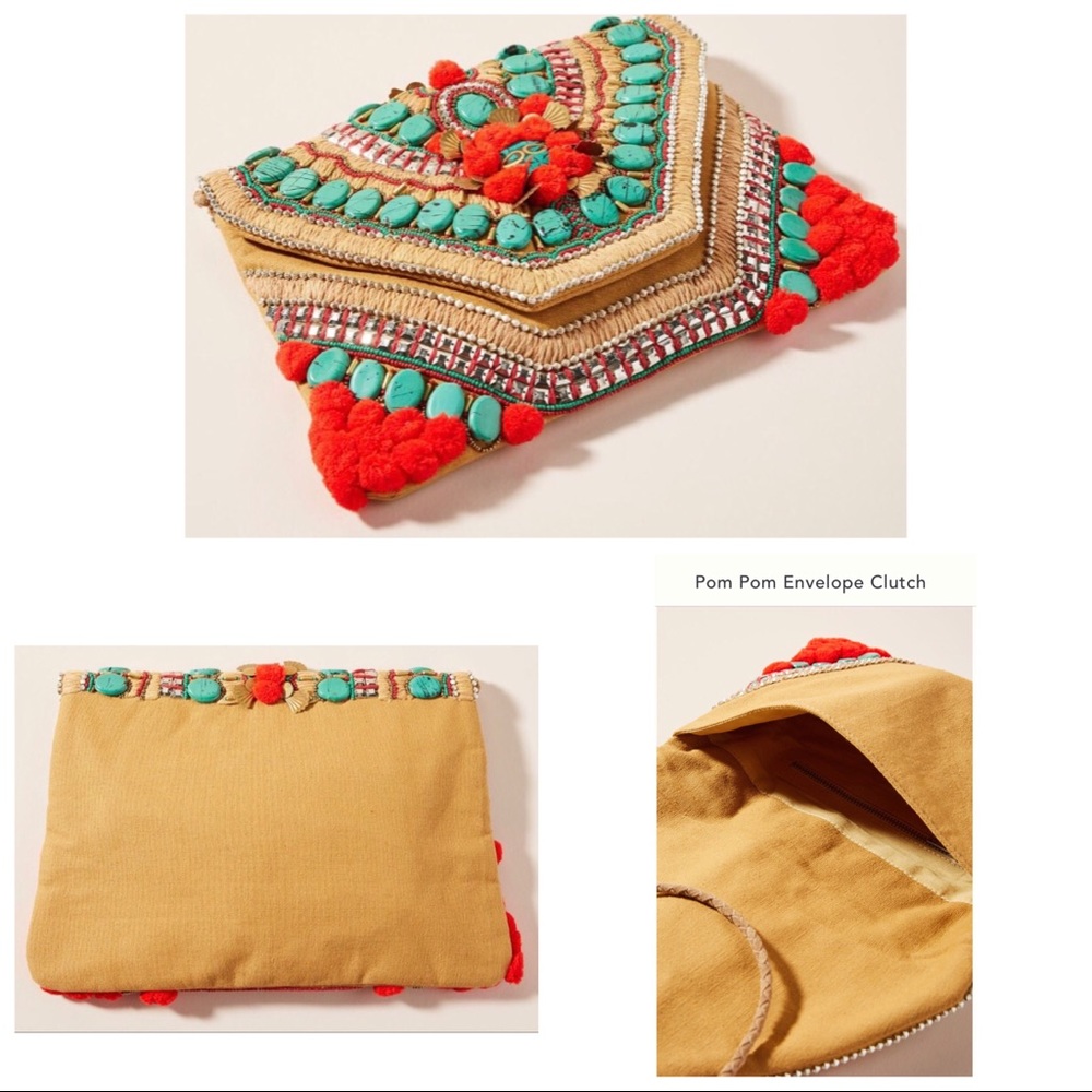 LAST ONE ANTHROPOLOGIE POM POM ENVELOPE CLUTCH - Picture 2 of 4